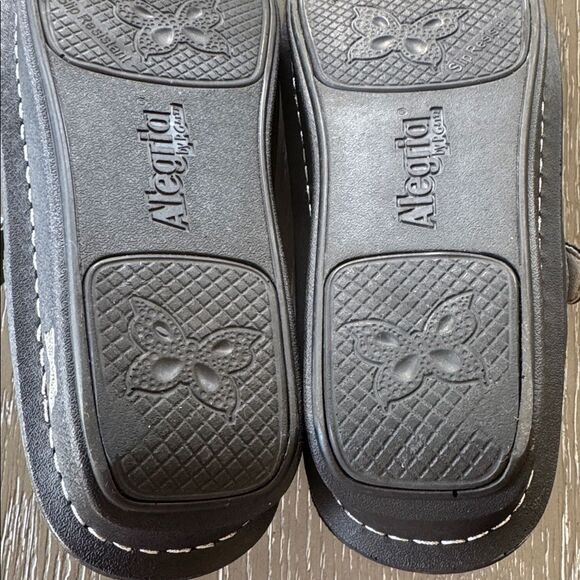 Alegria KLOVER Black Leather Slide Sandals or Slingback Lacer Cut Design Size 39 - Picture 10 of 12